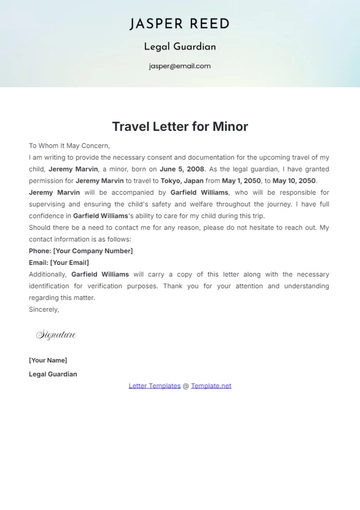 Free Travel Letter for Minor Template to Edit Online