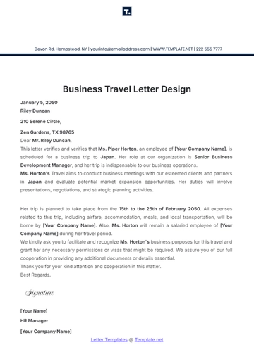 Free Business Travel Letter Design Template to Edit Online