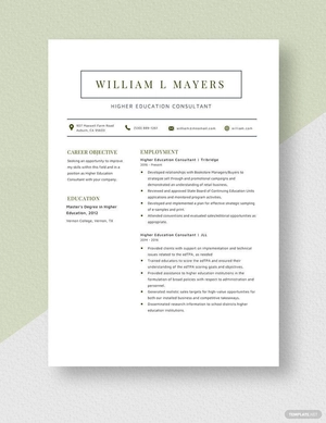 Higher Education Consultant Resume