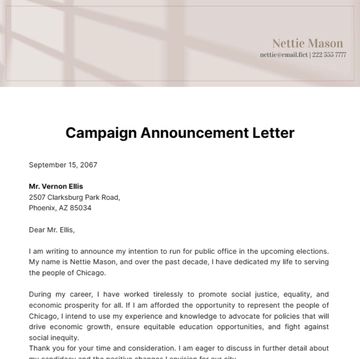 Free Campaign Announcement Letter Template to Edit Online