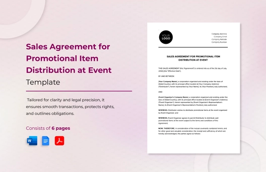 Sales Agreement for Promotional Item Distribution at Event Template Sales Agreement for Promotional Item Distribution at Event Template