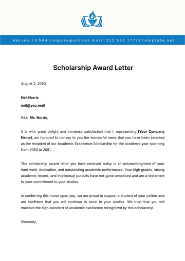 Free Scholarship Award Letter Template to Edit Online