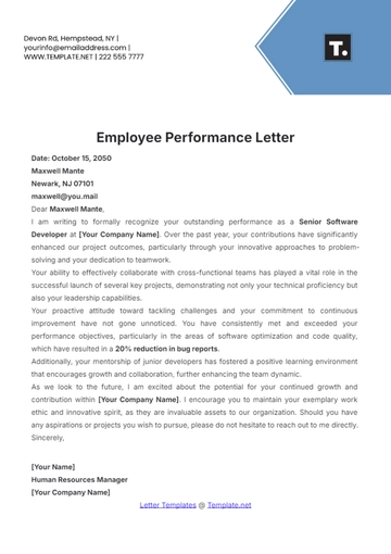 Free Employee Performance Letter Template to Edit Online