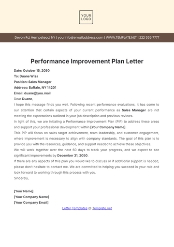 Free Performance Improvement Plan Letter Template to Edit Online