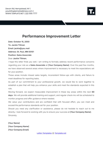 Free Performance Improvement Letter Template to Edit Online