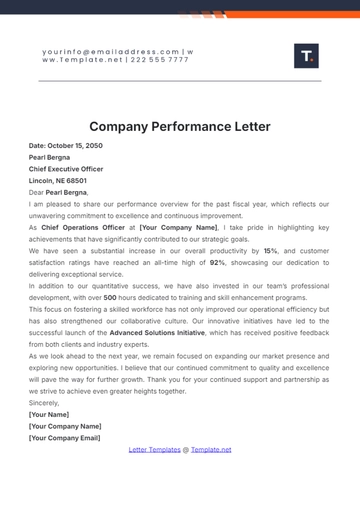 Free Company Performance Letter Template to Edit Online