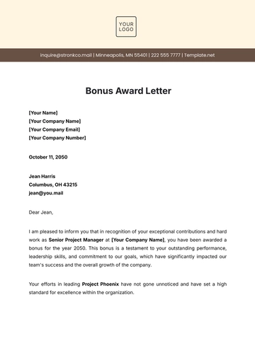 Free Bonus Award Letter Template to Edit Online
