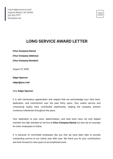 Free Long Service Award Letter Template to Edit Online