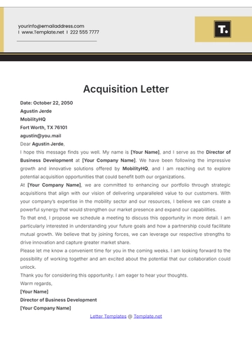 Free Acquisition Letter Template to Edit Online