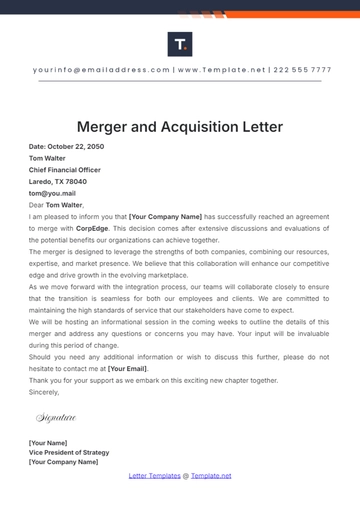 Free Merger and Acquisition Letter Template to Edit Online
