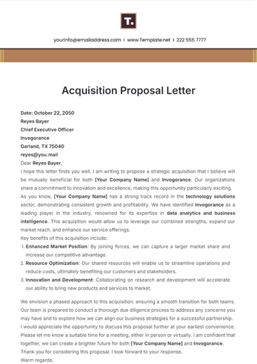 Free Acquisition Proposal Letter Template to Edit Online