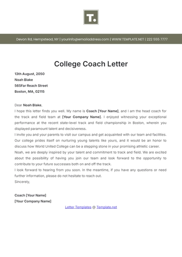 Free College Coach Letter Template to Edit Online