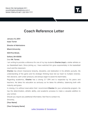Free Coach Reference Letter Template to Edit Online