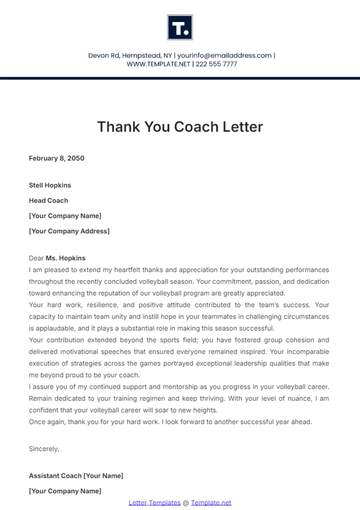 Free Thank You Coach Letter Template to Edit Online