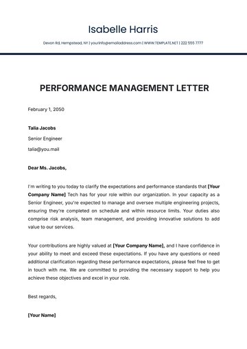 Free Performance Management Letter Template to Edit Online