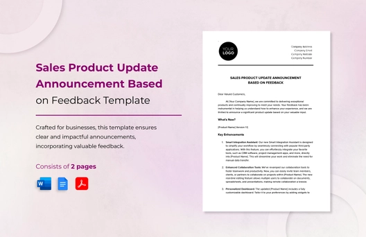 Sales Product Update Announcement Based on Feedback Template