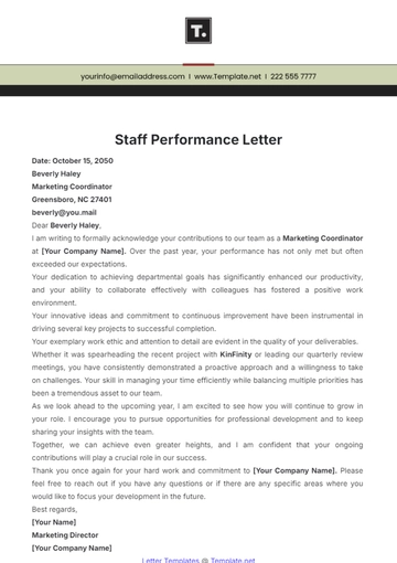 Free Staff Performance Letter Template to Edit Online