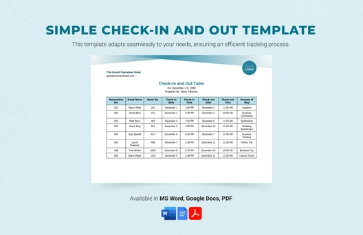 Simple Check-in and Out Template