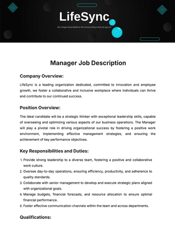 Free Manager Job Description Template to Edit Online
