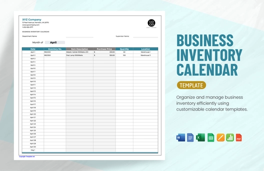 Business Inventory Calendar Template