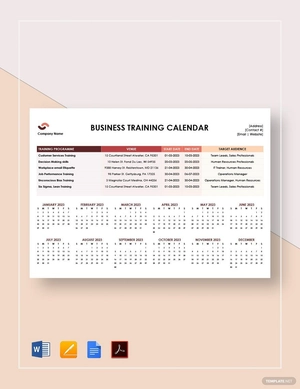 Business Training Calendar Template