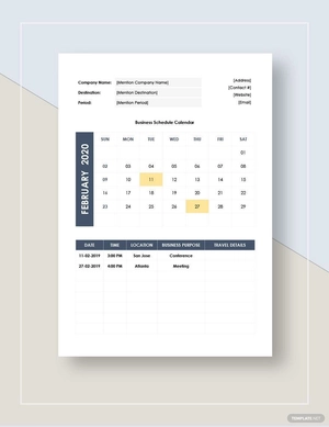 Business Travel Calendar Template
