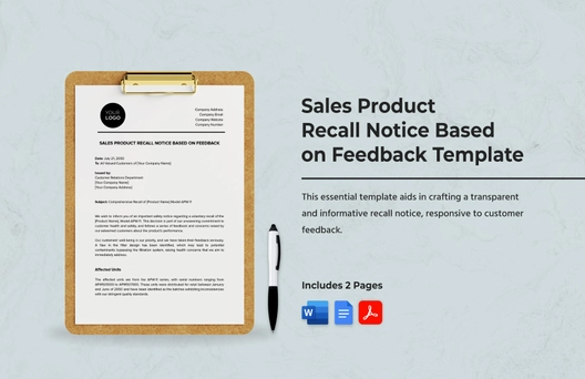 Sales Product Recall Notice Based on Feedback Template