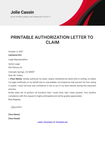 Free Printable Authorization Letter to Claim Template to Edit Online