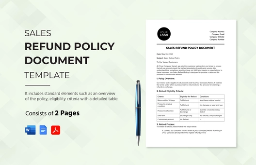 Sales Refund Policy Document Template
