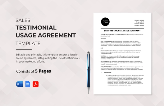 Sales Testimonial Usage Agreement Template