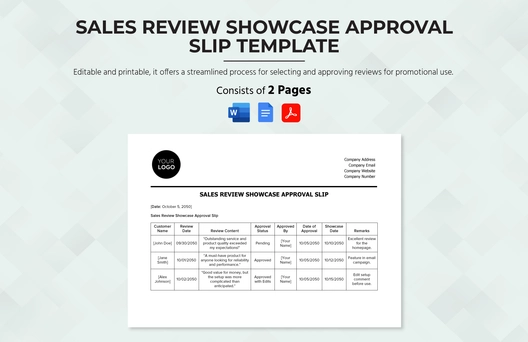 Sales Review Showcase Approval Slip Template