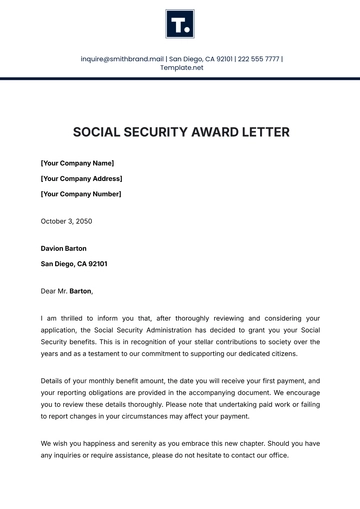 Free Social Security Award Letter Template to Edit Online