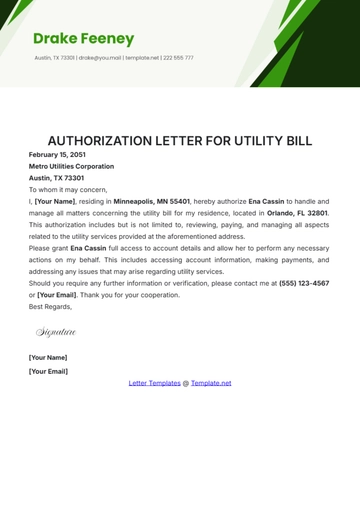 Free Authorization Letter for Utility Bill Template to Edit Online