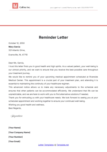 Free Reminder Letter Template to Edit Online