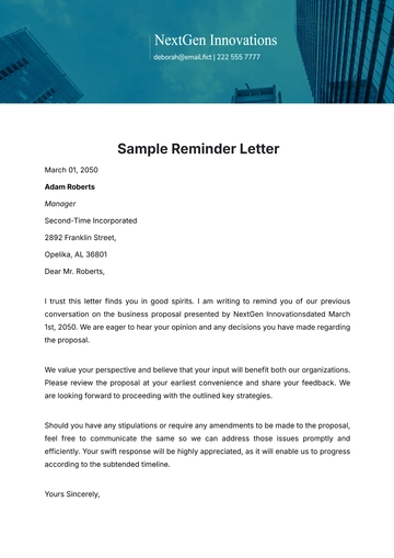 Free Sample Reminder Letter Template to Edit Online