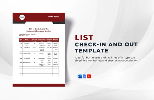 List of Check-in and Out Template
