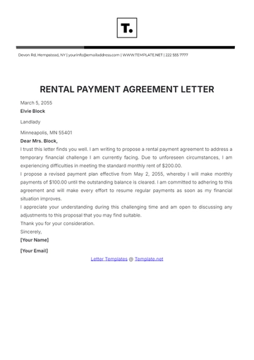 Free Rental Payment Agreement Letter Template to Edit Online