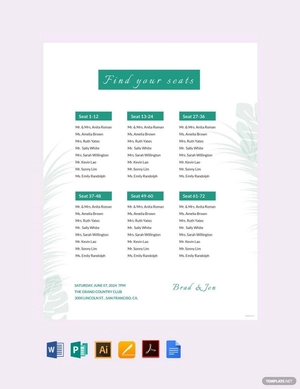 Wedding Reception Seating Chart Template