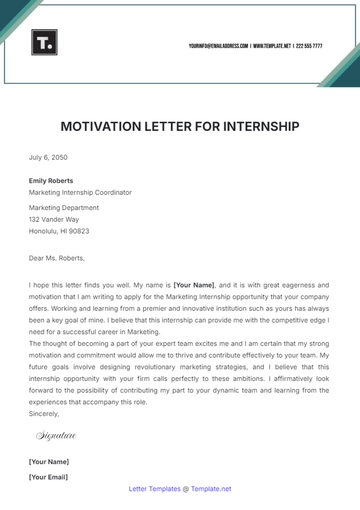 Free Motivation Letter for Internships Template to Edit Online