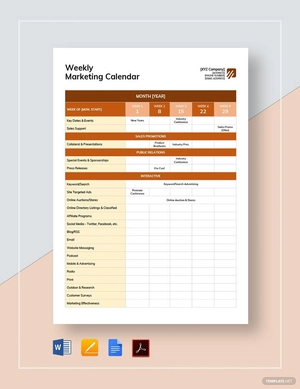 Weekly Marketing Calendar Template