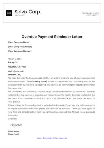 Free Overdue Payment Reminder Letter Template to Edit Online
