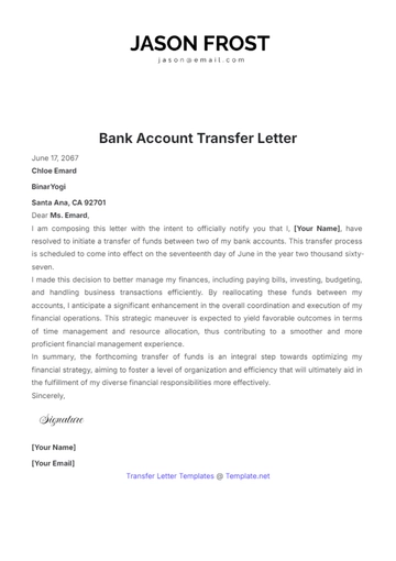 Free Bank Account Transfer Letter Template to Edit Online