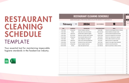Restaurant Cleaning Schedule Template