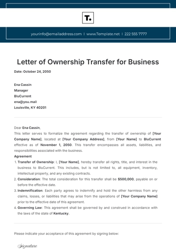 Free Letter of Ownership Transfer for Business Template to Edit Online