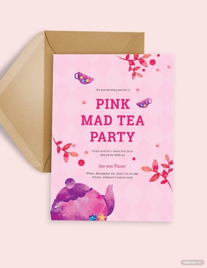 Pink Mad Tea Party Invitation Template