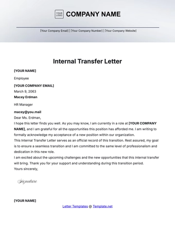 Free Internal Printable Transfer Letter Template to Edit Online