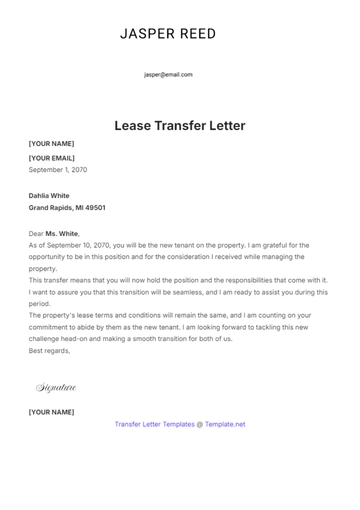 Free Lease Transfer Letter Template to Edit Online