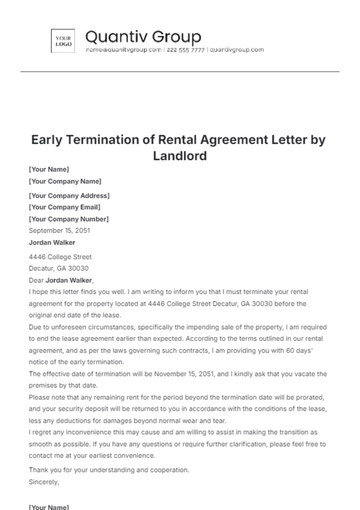 Free Early Termination of Rental Agreement Letter by Landlord Template to Edit Online