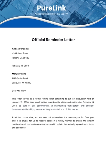Free Official Reminder Letter Template to Edit Online