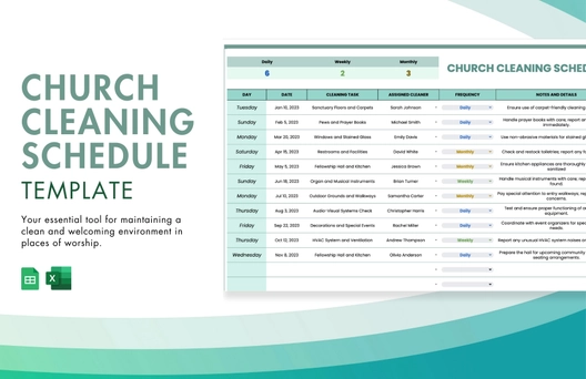 Church Cleaning Schedule Template
